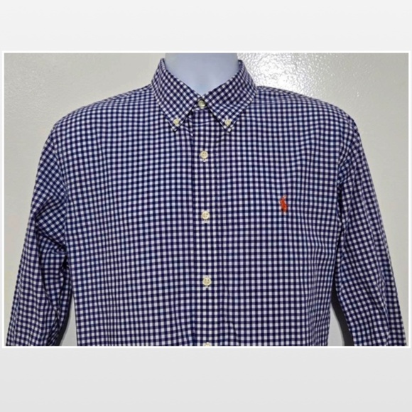 Ralph Lauren Shirt Mens Large Blue Label Button Down Blue White Checkered Long - Picture 4 of 16